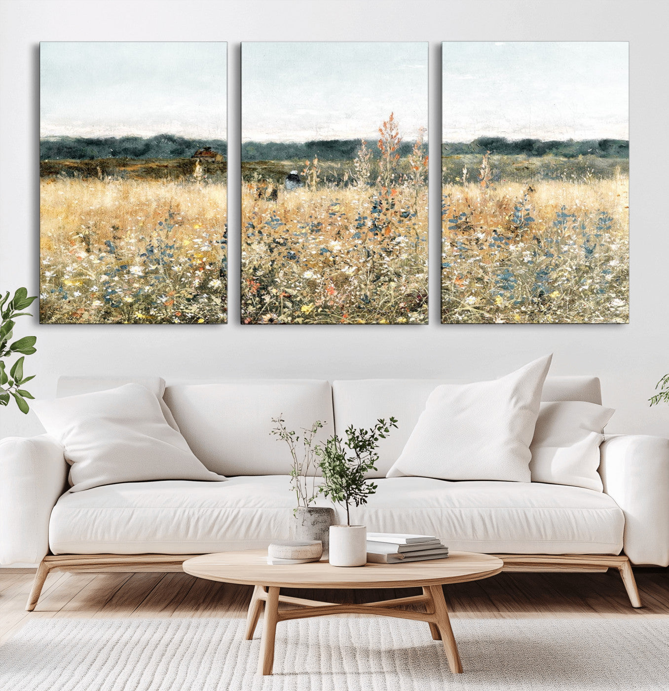 98941-MGV-CV-36X24-Wildflower Meadow Wall Art – Rustic Countryside Field Canvas Print and Vintage Nature Landscape Decor for Living Room, Bedroom or