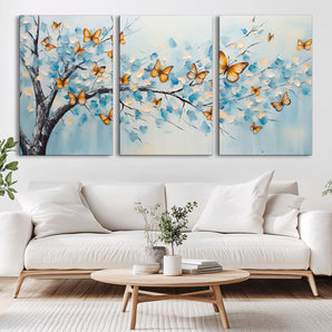 59455-MGV-CV-36X24-Butterfly Tree Branch Wall Art – Blue and Yellow Abstract Canvas Print, Modern Nature Artwork for Living Room, Bedroom or Office
