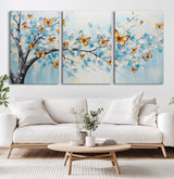 59455-MGV-CV-36X24-Butterfly Tree Branch Wall Art – Blue and Yellow Abstract Canvas Print, Modern Nature Artwork for Living Room, Bedroom or Office