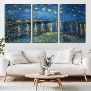 94605-MGV-CV-36X24-Starry Night Over the Rhone Wall Art – Vincent van Gogh Canvas Print, Famous Impressionist Painting for Living Room, Office