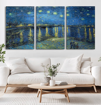 94605-MGV-CV-36X24-Starry Night Over the Rhone Wall Art – Vincent van Gogh Canvas Print, Famous Impressionist Painting for Living Room, Office