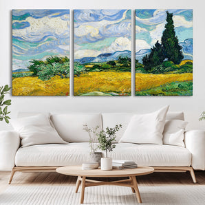 97252-MGV-CV-36X24-Wheat Field with Cypress – Van Gogh Wall Art, Impressionist Landscape Canvas Print, Rustic Home Decor for Living Room or Office