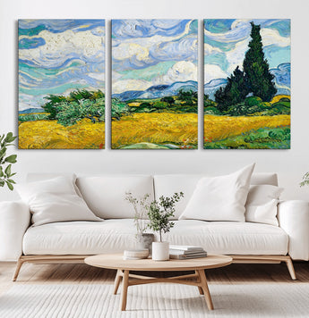 97252-MGV-CV-36X24-Wheat Field with Cypress – Van Gogh Wall Art, Impressionist Landscape Canvas Print, Rustic Home Decor for Living Room or Office