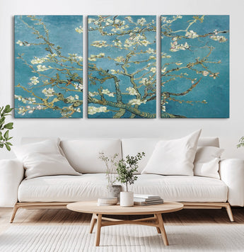 65607-MGV-CV-36X24-Almond Blossom Wall Art – Van Gogh Blue Floral Canvas Print, Elegant Impressionist Painting Decor for Living Room, Bedroom or