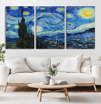 39177-MGV-CV-36X24-Starry Night Wall Art – Vincent van Gogh Famous Painting Canvas Print, Timeless Starry Sky Decor for Living Room, Bedroom or