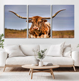18594-MGV-CV-36X24-Texas Longhorn Bull Wall Art – Rustic Western Cattle Canvas Print, Country Farmhouse Decor for Living Room, Office or Cabin