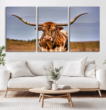 18594-MGV-CV-36X24-Texas Longhorn Bull Wall Art – Rustic Western Cattle Canvas Print, Country Farmhouse Decor for Living Room, Office or Cabin
