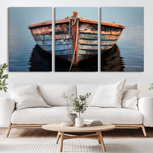 39011-MGV-CV-36X24-Rustic Boat Wall Art – Vintage Wooden Rowboat Canvas Print, Nautical Lake Decor for Living Room, Office or Coastal Cottage