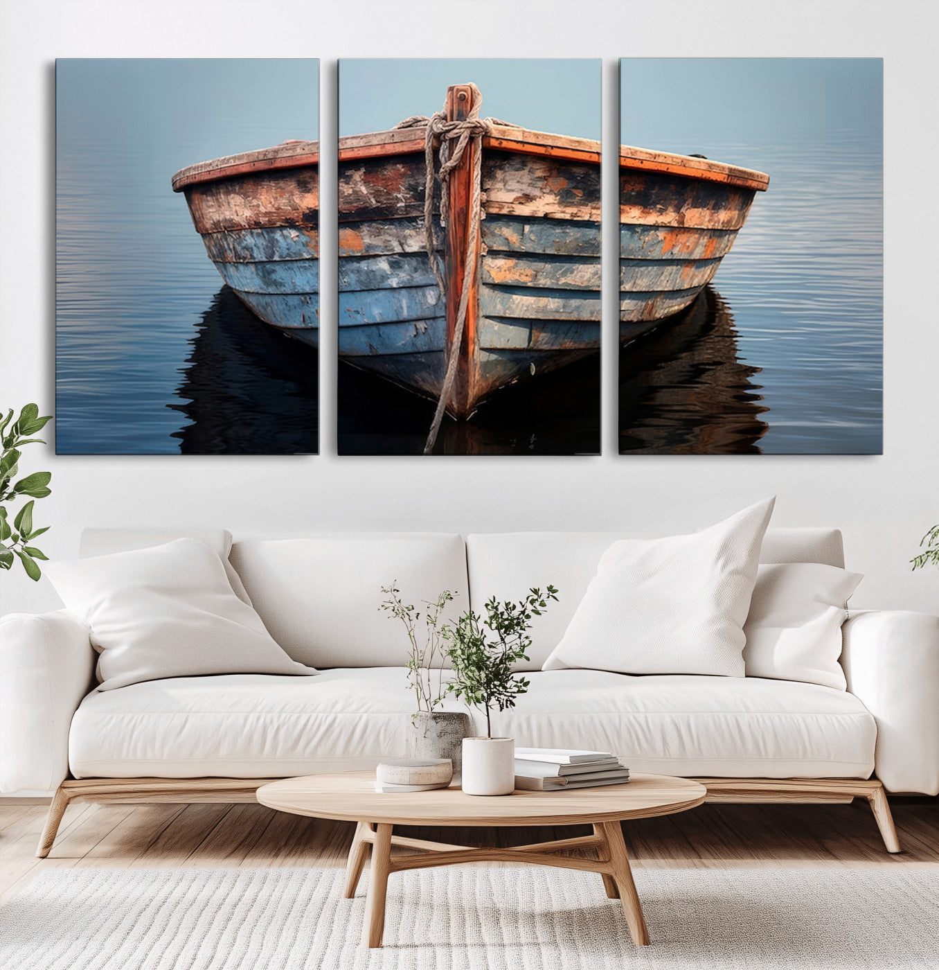 39011-MGV-CV-36X24-Rustic Boat Wall Art – Vintage Wooden Rowboat Canvas Print, Nautical Lake Decor for Living Room, Office or Coastal Cottage