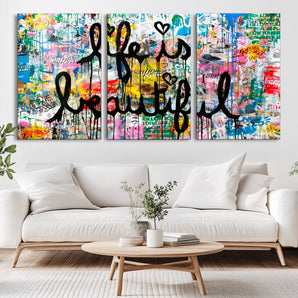 24774-MGV-CV-36X24-Life Beautiful Wall Art – Vibrant Graffiti Canvas Print, Colorful Urban Street Style Decor for Bedroom, Office or Living Room