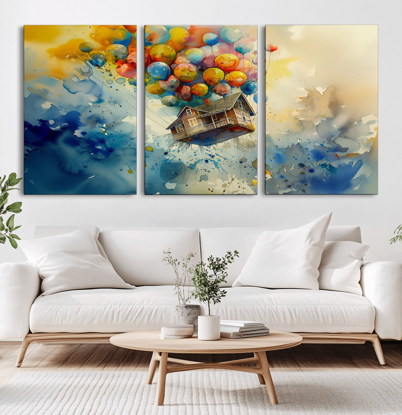 16295-MGV-CV-36X24-Flying House Wall Art – Colorful Balloon Canvas Print, Whimsical Fantasy Decor for Bedroom, Living Room or Office