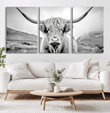 80564-MGV-CV-36X24-Highland Cow Wall Art – Black and White Scottish Highland Canvas Print, Rustic Farmhouse Decor for Living Room, Bedroom or Office