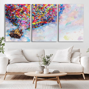 29167-MGV-CV-36X24-Colorful Balloon House Wall Art – Vibrant Fantasy Canvas Print, Whimsical Adventure Decor for Living Room, Bedroom or Kids Room