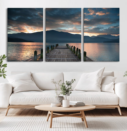 20442-MGV-CV-36X24-Lakeside Sunset Dock Wall Art – Peaceful Mountain Lake Canvas Print, Serene Nature Landscape Decor for Living Room, Bedroom or