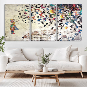 65208-MGV-CV-36X24-Colorful Butterfly Wall Art – Whimsical Street Style Canvas Print, Vibrant Urban Graffiti Decor for Living Room, Bedroom or Office