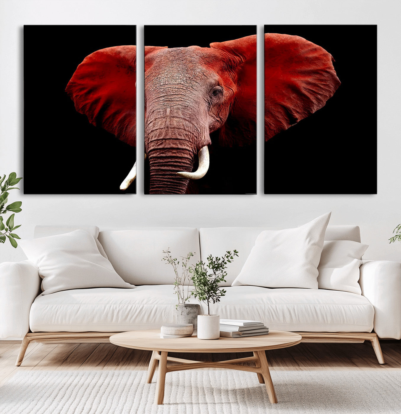 14788-MGV-CV-36X24-Red Elephant Wall Art – Bold Wildlife Canvas Print, African Safari Animal Decor for Living Room, Bedroom or Office