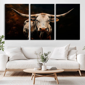 70522-MGV-CV-36X24-Longhorn Bull Wall Art – Striking Canvas Print of Majestic Bull, Premium Animal Decor for Home, Office, Man Cave, or Living Room