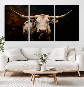 70522-MGV-CV-36X24-Longhorn Bull Wall Art – Striking Canvas Print of Majestic Bull, Premium Animal Decor for Home, Office, Man Cave, or Living Room