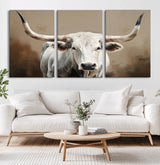 61423-MGV-CV-36X24-Longhorn Bull Wall Art – Rustic Western Texas Steer Canvas Print, Cowboy Farmhouse Decor for Living Room, Bedroom, Office or Ranch