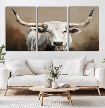 61423-MGV-CV-36X24-Longhorn Bull Wall Art – Rustic Western Texas Steer Canvas Print, Cowboy Farmhouse Decor for Living Room, Bedroom, Office or Ranch