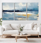 19746-MGV-CV-36X24-Abstract Ocean Wall Art – Modern Coastal Canvas Print with Blue, White and Gold Textures, Contemporary Seascape Painting for