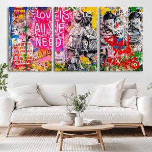 67019-MGV-CV-36X24-Love Is All We Need Wall Art – Colorful Graffiti Street Art Canvas Print, Modern Urban Pop Art Decor for Living Room, Bedroom,