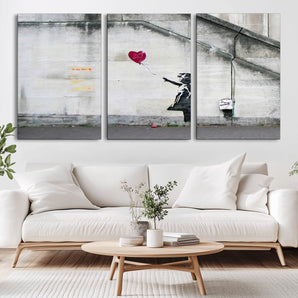50559-MGV-CV-36X24-Banksy Girl with Balloon Wall Art – Famous Street Graffiti Canvas Print, Modern Urban Artwork for Living Room, Bedroom or Office