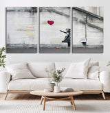 50559-MGV-CV-36X24-Banksy Girl with Balloon Wall Art – Famous Street Graffiti Canvas Print, Modern Urban Artwork for Living Room, Bedroom or Office