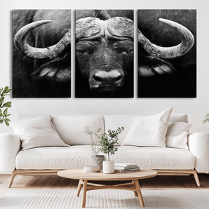 75273-MGV-CV-36X24-Buffalo Wall Art – Black and White African Buffalo Canvas Print, Rustic Wildlife Animal Artwork for Farmhouse, Living Room,