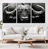 75273-MGV-CV-36X24-Buffalo Wall Art – Black and White African Buffalo Canvas Print, Rustic Wildlife Animal Artwork for Farmhouse, Living Room,