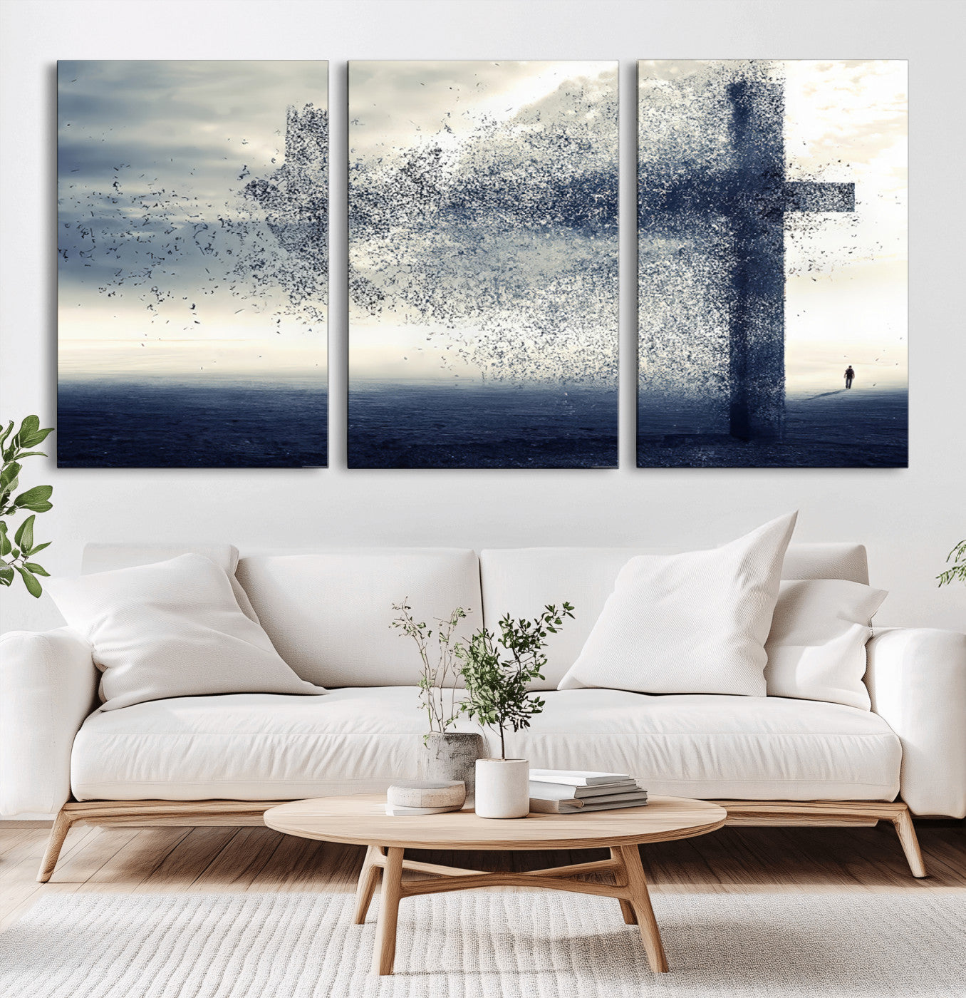 55718-MGV-CV-36X24-Surreal Cross Wall Art – Spiritual Faith Canvas Print, Abstract Christian Artwork with Modern Religious Symbol for Living Room,