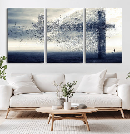 55718-MGV-CV-36X24-Surreal Cross Wall Art – Spiritual Faith Canvas Print, Abstract Christian Artwork with Modern Religious Symbol for Living Room,
