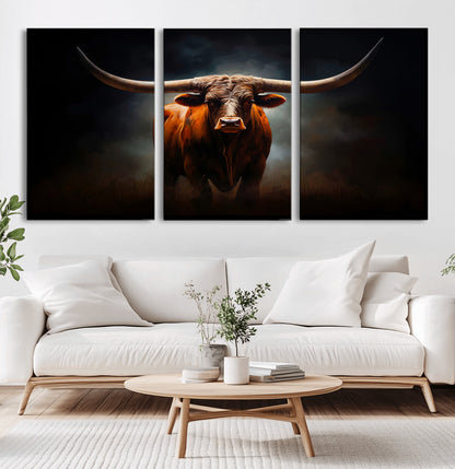 48896-MGV-CV-36X24-Texas Longhorn Wall Art – Rustic Western Bull Canvas Print and Farmhouse Cattle Painting for Living Room, Ranch, or Office Decor .