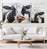 28934-MGV-CV-36X24-Farmhouse Cow Wall Art – Rustic Black and White Dairy Cattle Canvas Print, Country Barn Animal Painting for Kitchen, Living Room