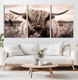 55903-MGV-CV-36X24-Highland Cow Wall Art – Rustic Sepia Scottish Highland Bull Canvas Print, Farmhouse Country Animal Decor for Living Room, Bedroom