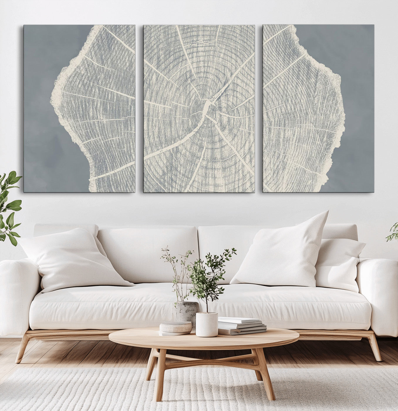 25547-MGV-CV-60X30-3P-Tree Ring Wall Art Canvas Print, Framed Linocut Tree Ring Art Picture Print, Wood Texture Perfect Minimalist Farmhouse Decor