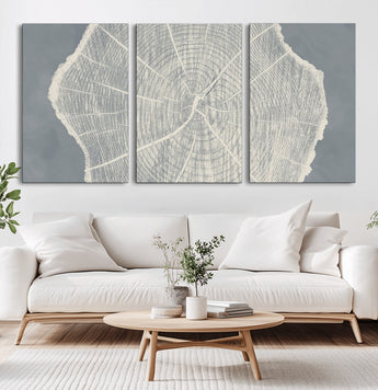 25547-MGV-CV-60X30-3P-Tree Ring Wall Art Canvas Print, Framed Linocut Tree Ring Art Picture Print, Wood Texture Perfect Minimalist Farmhouse Decor