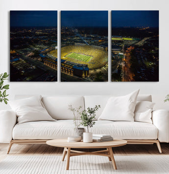 33588-MGV-CV-60X30-3P-Football Stadium Wall Art – Aerial Night Game Canvas Print Packed Field City Lights, Sports Photography Decor for Game Room, Man