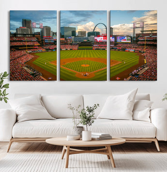 91908-MGV-CV-60X30-3P-Baseball Stadium Wall Art – Canvas Print Game Day Field City Skyline Iconic Arch Scene Sports Photography, Decor for Game Room,