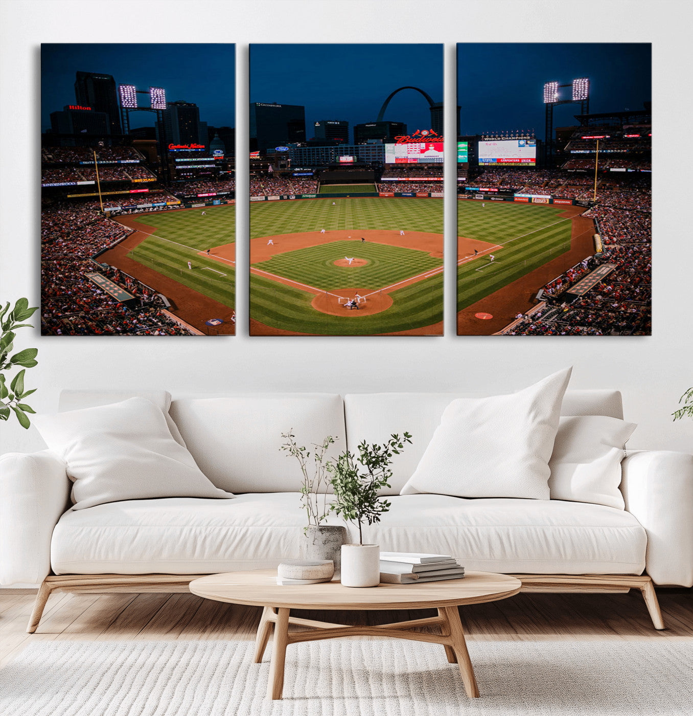 38612-MGV-CV-60X30-3P-Busch Stadium Wall Art Canvas Print, Framed Missouri Stadium Art Picture Print, Busch Stadium Field Perfect Sports Room Decor