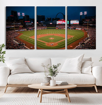 38612-MGV-CV-60X30-3P-Busch Stadium Wall Art Canvas Print, Framed Missouri Stadium Art Picture Print, Busch Stadium Field Perfect Sports Room Decor