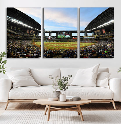 92672-MGV-CV-60X30-3P-Chase Field Stadium Wall Art Canvas Print, Framed Arizona Stadium Art Picture Print, Chase Stadium Perfect Sports Room Decor