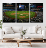 25148-MGV-CV-60X30-3P-Baseball Stadium Wall Art – Canvas Print Night Game Packed Crowd Bright Lights Sports Photography, Dynamic Decor for Game Room,