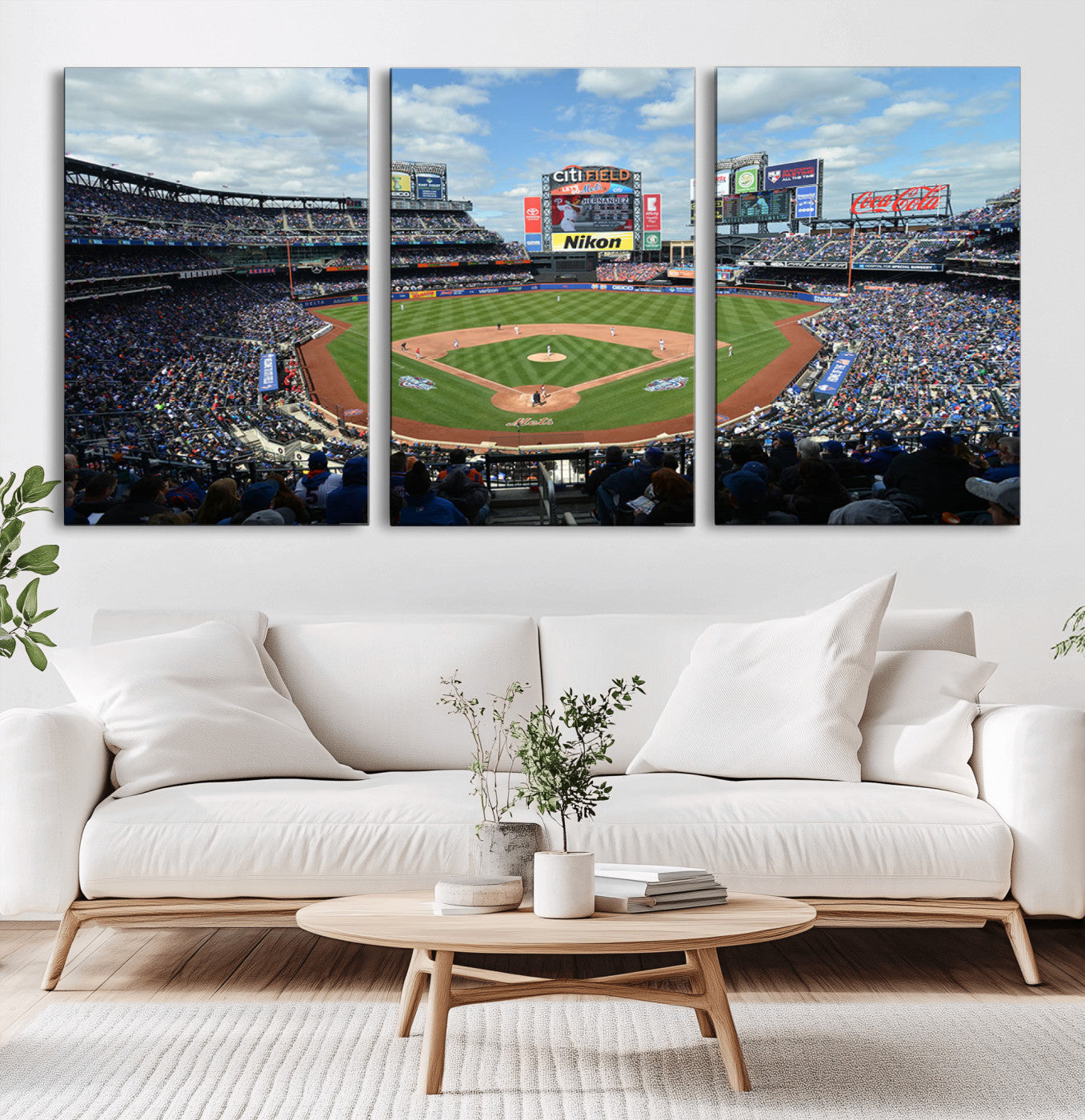 22910-MGV-CV-60X30-3P-City Field Stadium Wall Art Canvas Print, Framed New York Stadium Art Picture Print, City Field Perfect Sport Room Decor Artwork