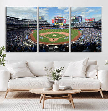 22910-MGV-CV-60X30-3P-City Field Stadium Wall Art Canvas Print, Framed New York Stadium Art Picture Print, City Field Perfect Sport Room Decor Artwork