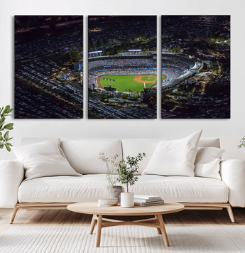 16515-MGV-CV-60X30-3P-Dodgers Stadium Wall Art Canvas Print, Framed Baseball Stadium Art Picture Print, Dodgers Field Perfect Sport Room Decor Artwork
