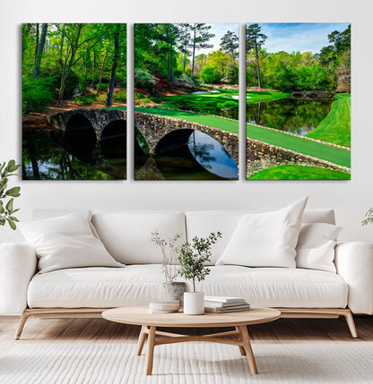 57655-MGV-CV-36X24-Golf Course Wall Art – Canvas Print Scenic Green Fairway Stone Bridge Water Reflection Landscape, Classic Sports Decor for Office,