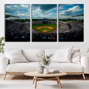 37127-MGV-CV-36X24-Kauffman Stadium Wall Art Canvas Print, Framed Kansas City Royals Field Art Picture Print, Baseball Stadium Perfect Sport Room