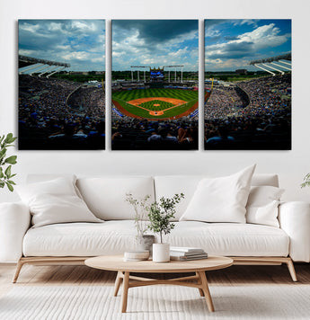37127-MGV-CV-36X24-Kauffman Stadium Wall Art Canvas Print, Framed Kansas City Royals Field Art Picture Print, Baseball Stadium Perfect Sport Room