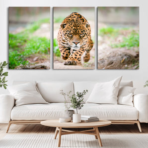 75066-MGV-CV-36X24-Leopard Wall Art Canvas Print, Framed Wild Animal Art Picture Print, Blue Eye Leopard Perfect Wild Minimal Decor Artwork